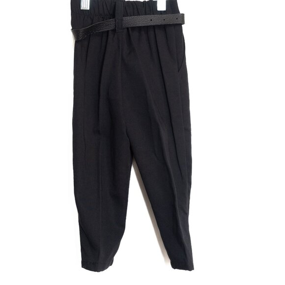 Vintage Black Size 3 Pleated High-Waist Trousers W/ Textured Black Belt & Gold - Picture 4 of 6